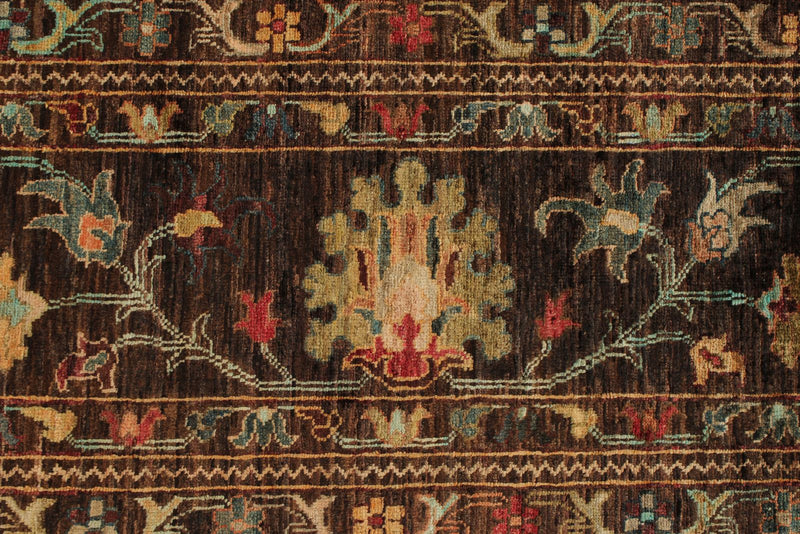 9x12 Brown and Multicolor Turkish Tribal Rug