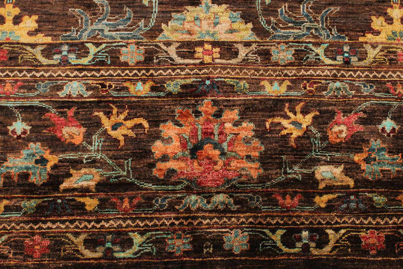 9x12 Brown and Multicolor Turkish Tribal Rug