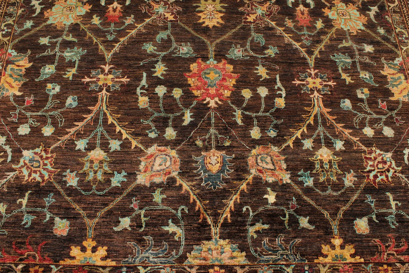 9x12 Brown and Multicolor Turkish Tribal Rug