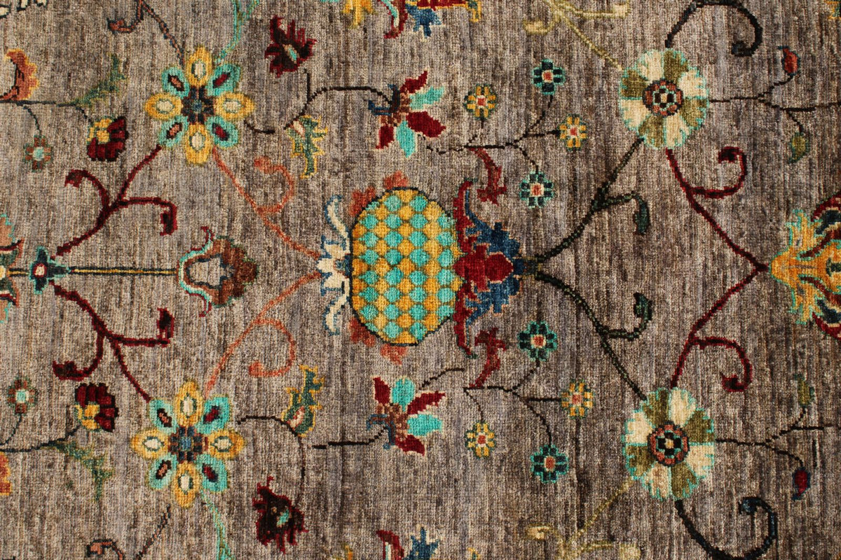 5x7 Dark Brown and Multicolor Turkish Tribal Rug