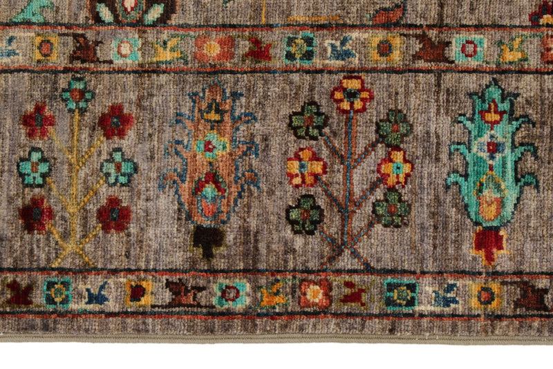 5x7 Dark Brown and Multicolor Turkish Tribal Rug