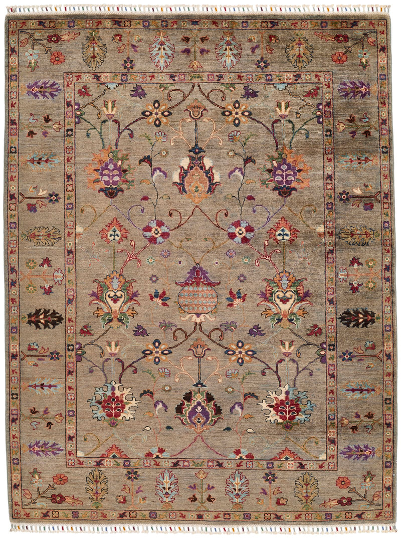 5x7 Brown and Multicolor Turkish Tribal Rug