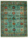 5x7 Green and Turquoıse Anatolian Tribal Rug