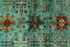 5x7 Green and Turquoıse Anatolian Tribal Rug