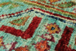 5x7 Green and Turquoıse Anatolian Tribal Rug