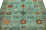 5x7 Green and Turquoıse Anatolian Tribal Rug