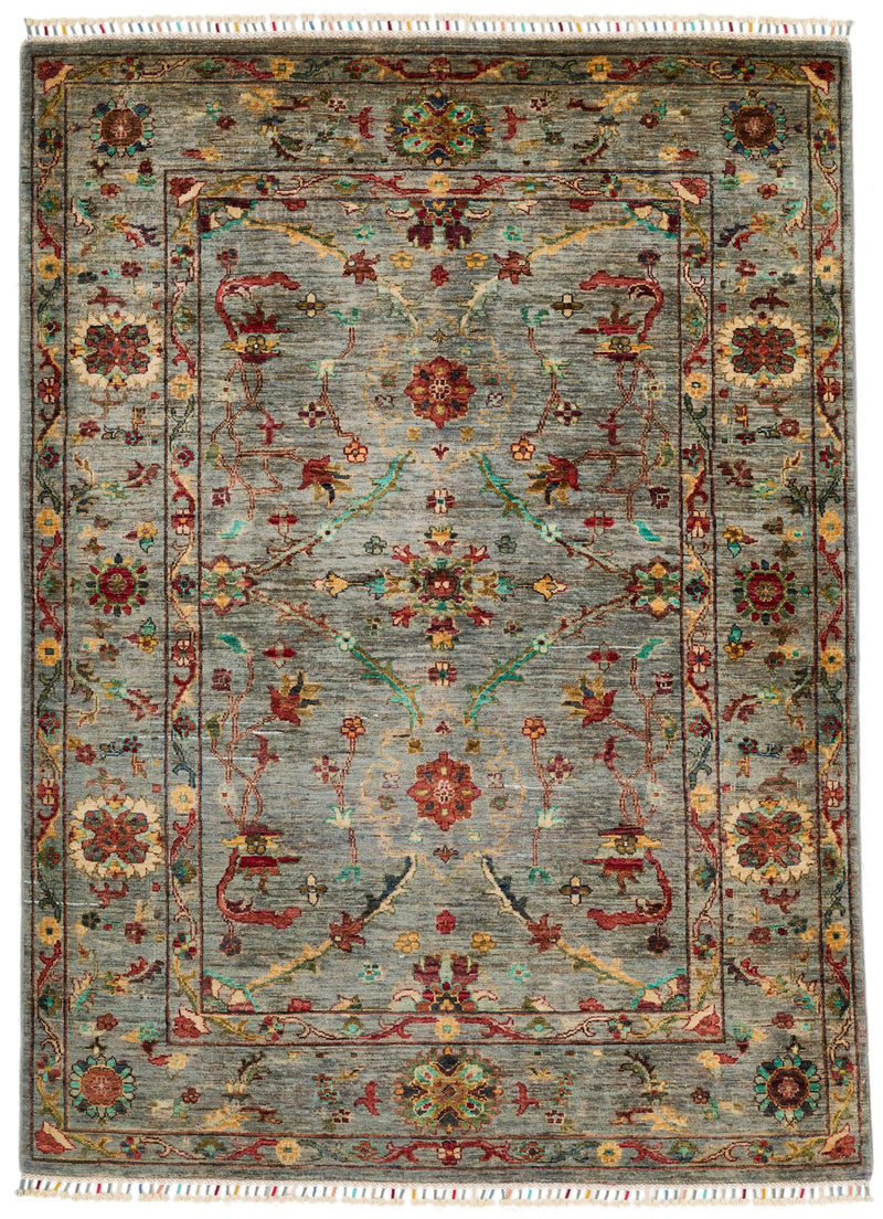 5x7 Gray and Multicolor Turkish Tribal Rug