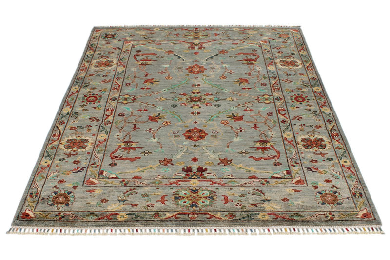 5x7 Gray and Multicolor Turkish Tribal Rug