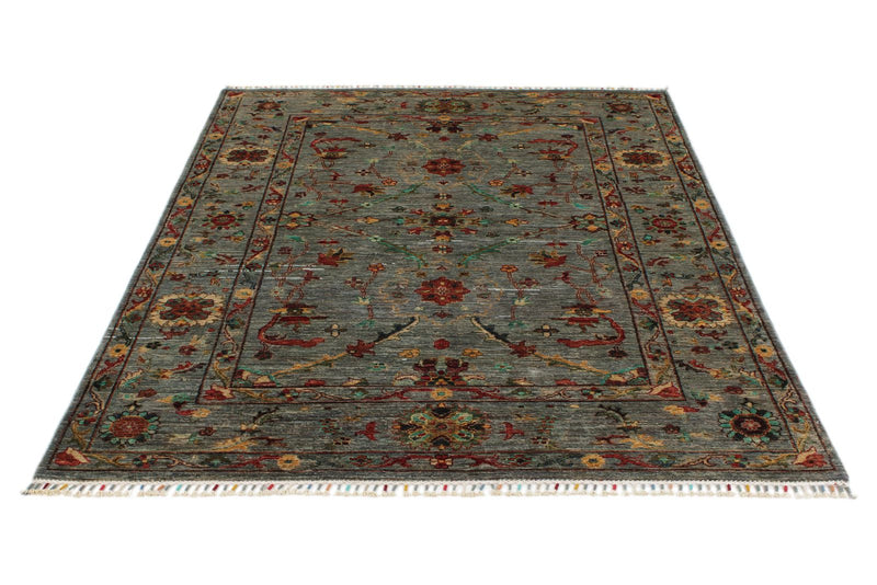 5x7 Gray and Multicolor Turkish Tribal Rug