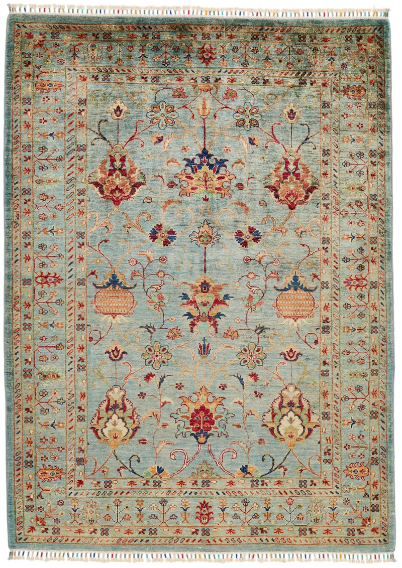 5x7 Light Blue and Multicolor Turkish Tribal Rug