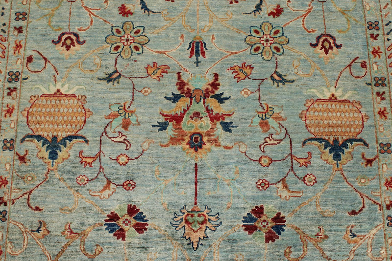 5x7 Light Blue and Multicolor Turkish Tribal Rug