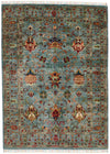 5x7 Light Gray and Multicolor Turkish Tribal Rug