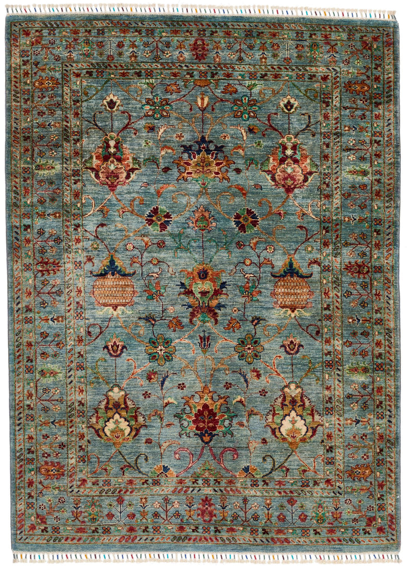 5x7 Light Gray and Multicolor Turkish Tribal Rug