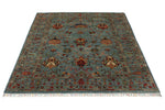 5x7 Light Gray and Multicolor Turkish Tribal Rug