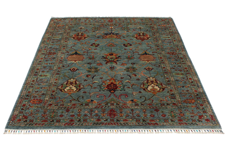 5x7 Light Gray and Multicolor Turkish Tribal Rug