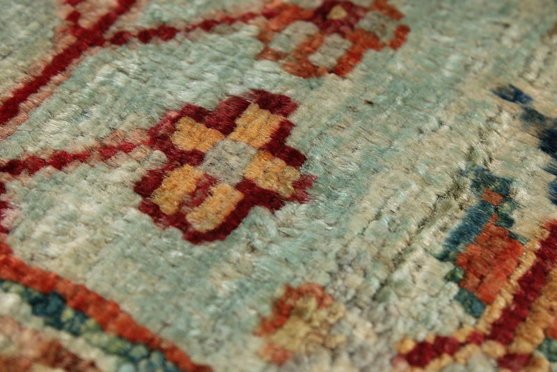 5x7 Light Green and Multicolor Turkish Tribal Rug