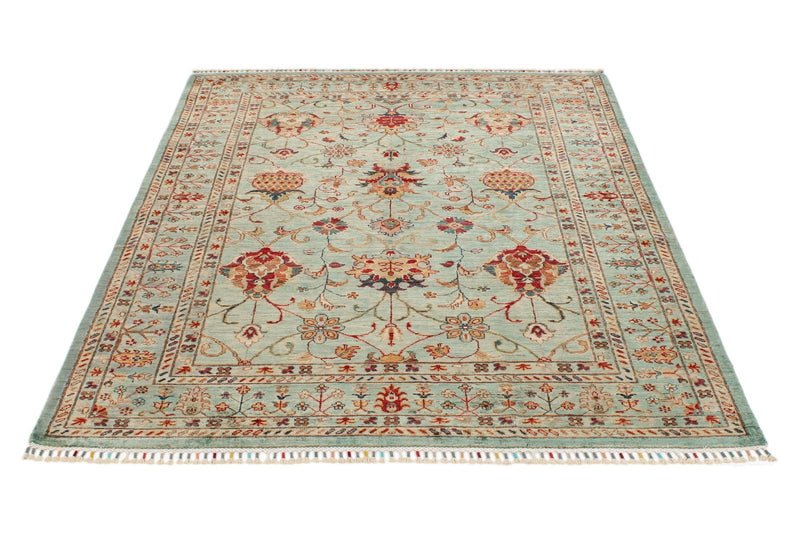 5x7 Light Green and Multicolor Turkish Tribal Rug