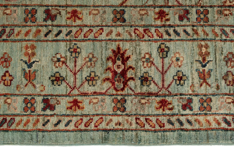 5x7 Light Green and Multicolor Turkish Tribal Rug