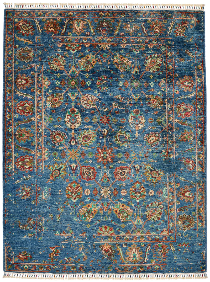 5x7 Navy and Multicolor Turkish Tribal Rug