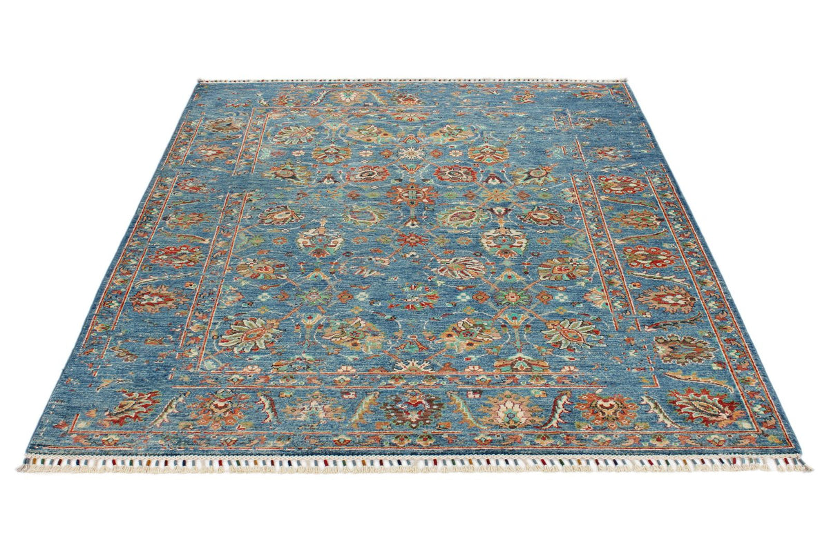 5x7 Navy and Multicolor Turkish Tribal Rug