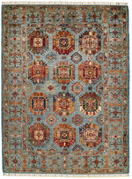 5x7 Light Blue and Multicolor Turkish Tribal Rug