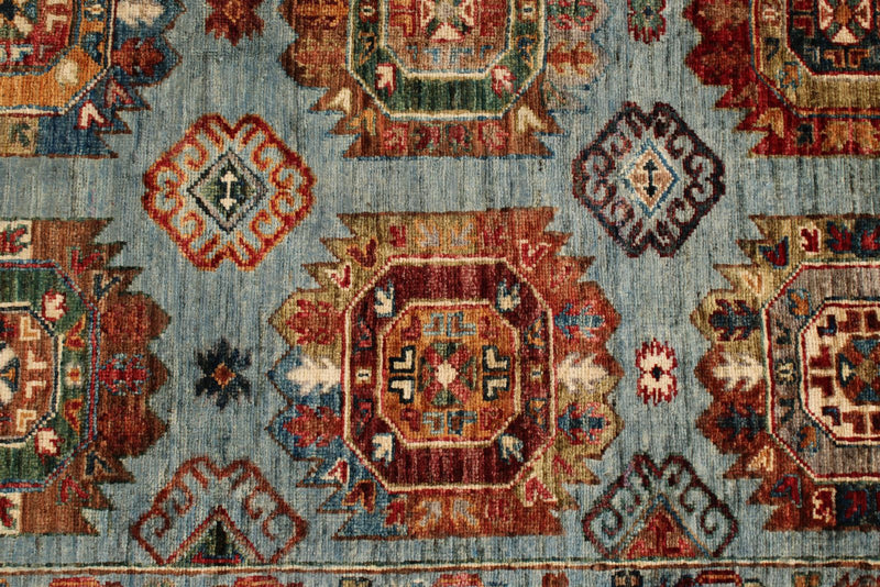 5x7 Light Blue and Multicolor Turkish Tribal Rug