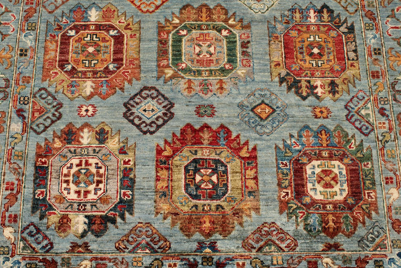 5x7 Light Blue and Multicolor Turkish Tribal Rug