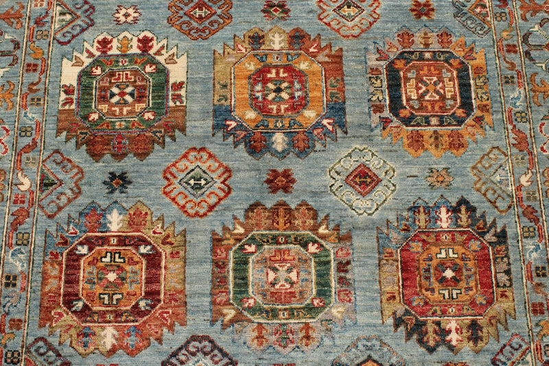 5x7 Light Blue and Multicolor Turkish Tribal Rug