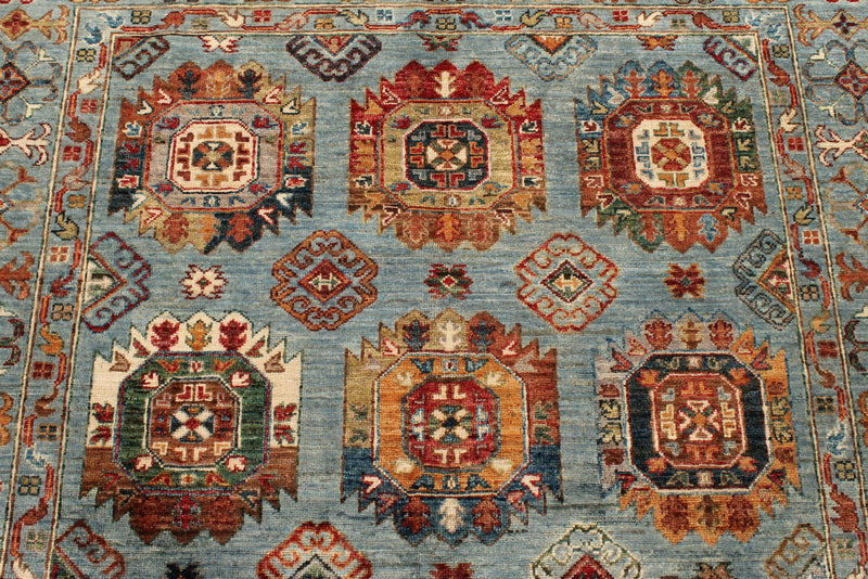 5x7 Light Blue and Multicolor Turkish Tribal Rug