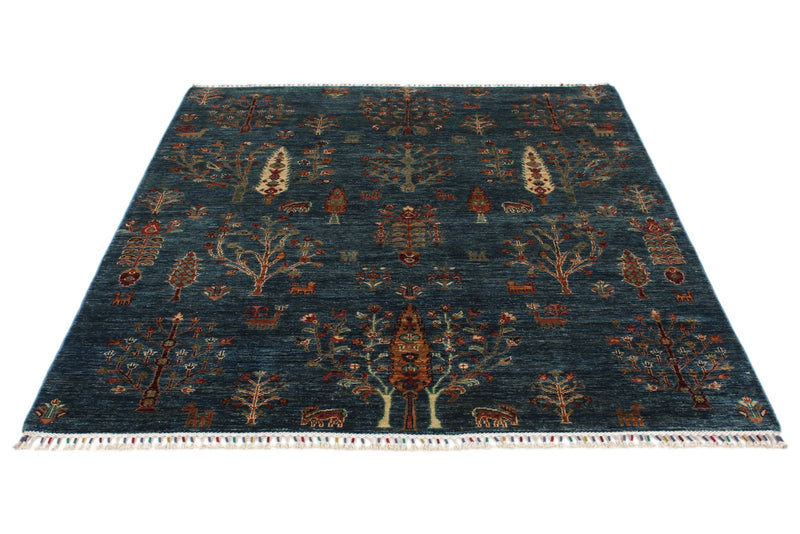 5x7 Navy and Multicolor Anatolian Traditional Rug