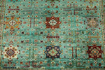 5x7 Green and Multicolor Anatolian Tribal Rug