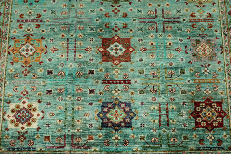 5x7 Green and Multicolor Anatolian Tribal Rug