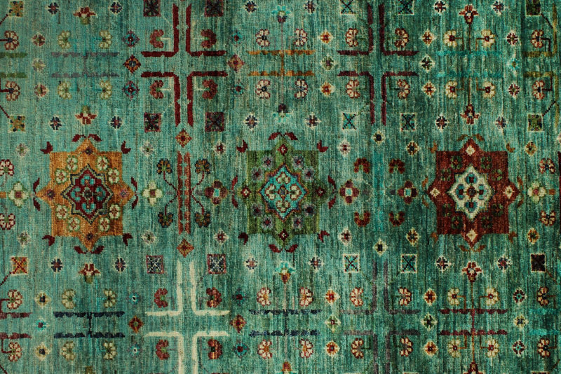 5x7 Green and Multicolor Anatolian Tribal Rug