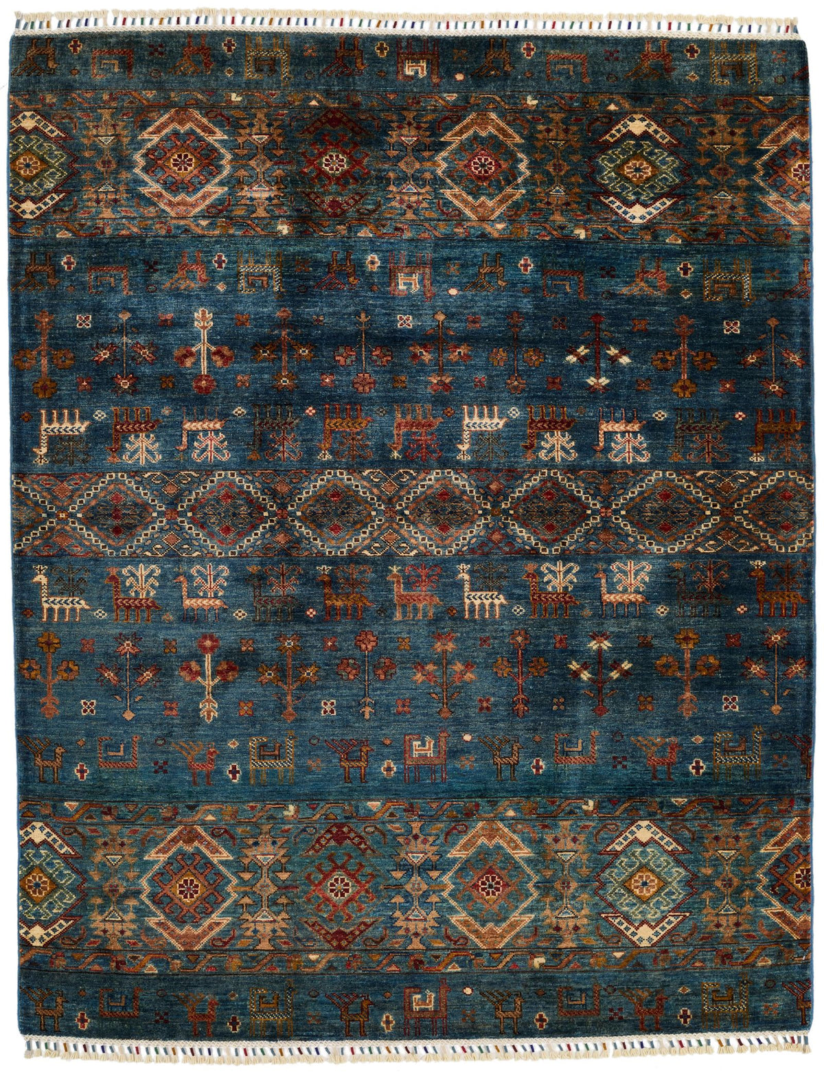 5x7 Navy and Multicolor Turkish Tribal Rug