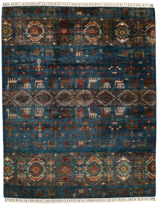 5x7 Navy and Multicolor Turkish Tribal Rug