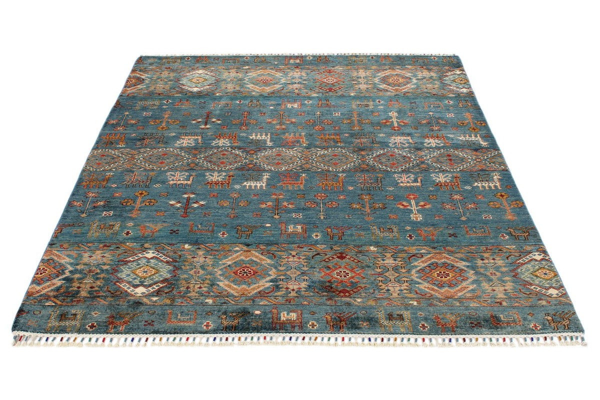 5x7 Navy and Multicolor Turkish Tribal Rug