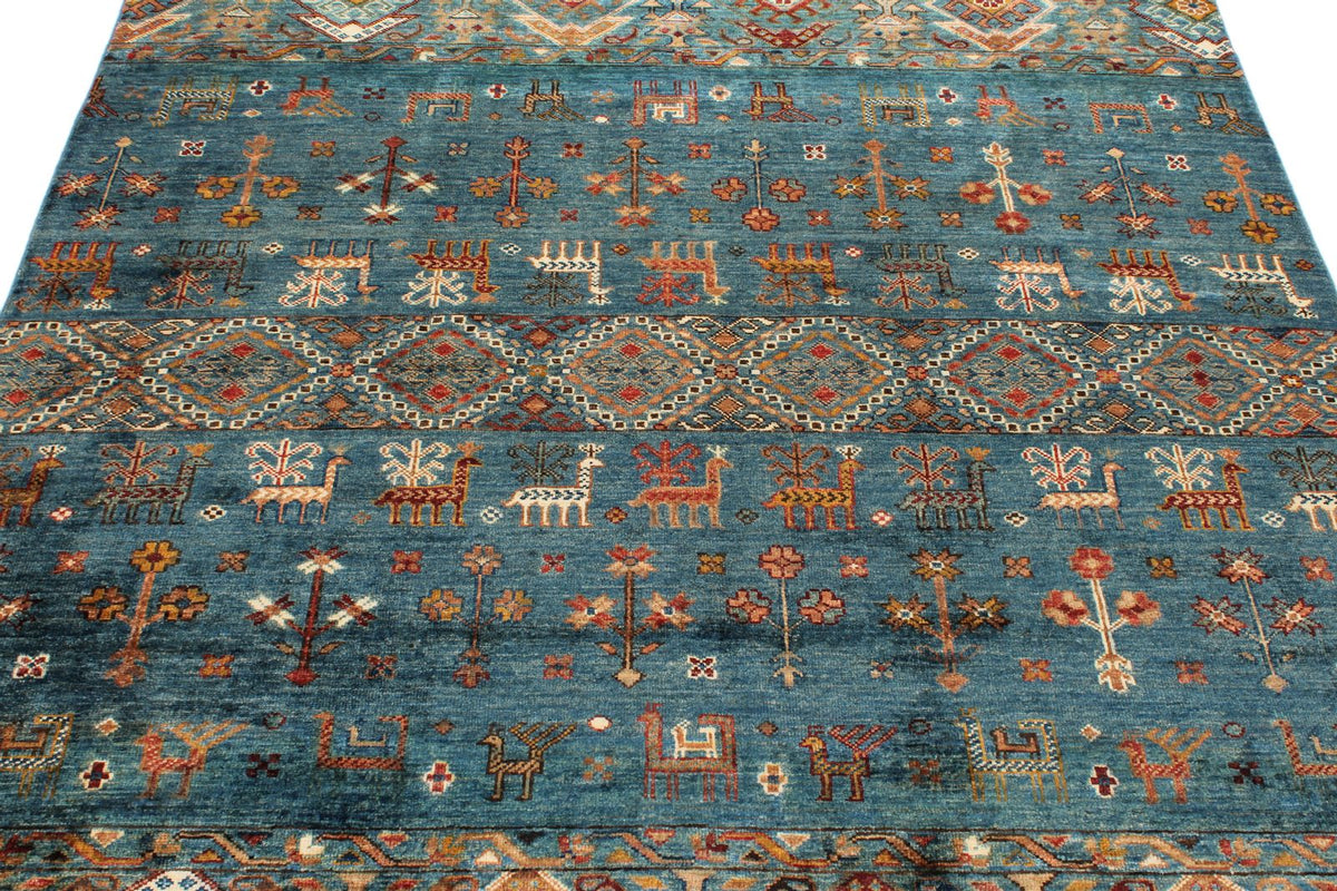 5x7 Navy and Multicolor Turkish Tribal Rug