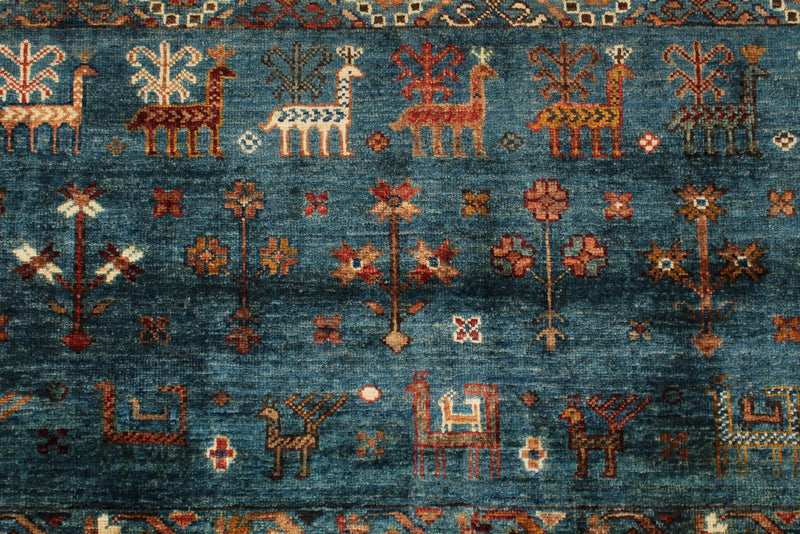 5x7 Navy and Multicolor Turkish Tribal Rug