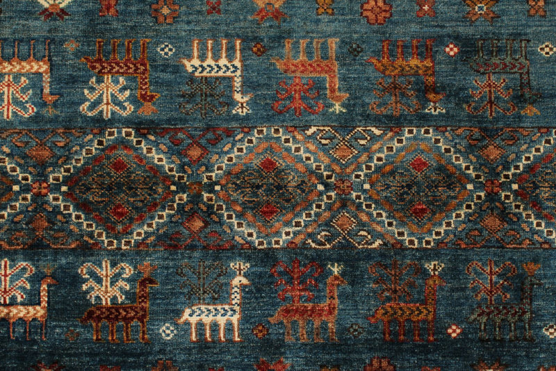 5x7 Navy and Multicolor Turkish Tribal Rug