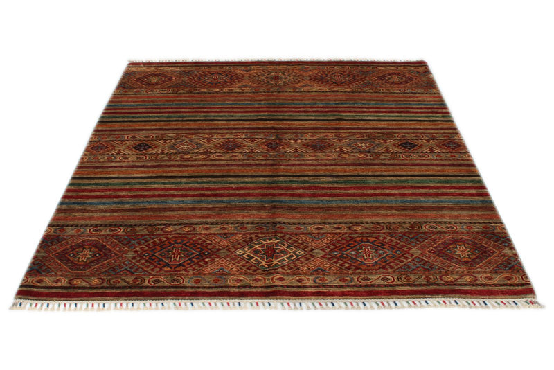 5x7 Multicolor and Multicolor Turkish Tribal Rug