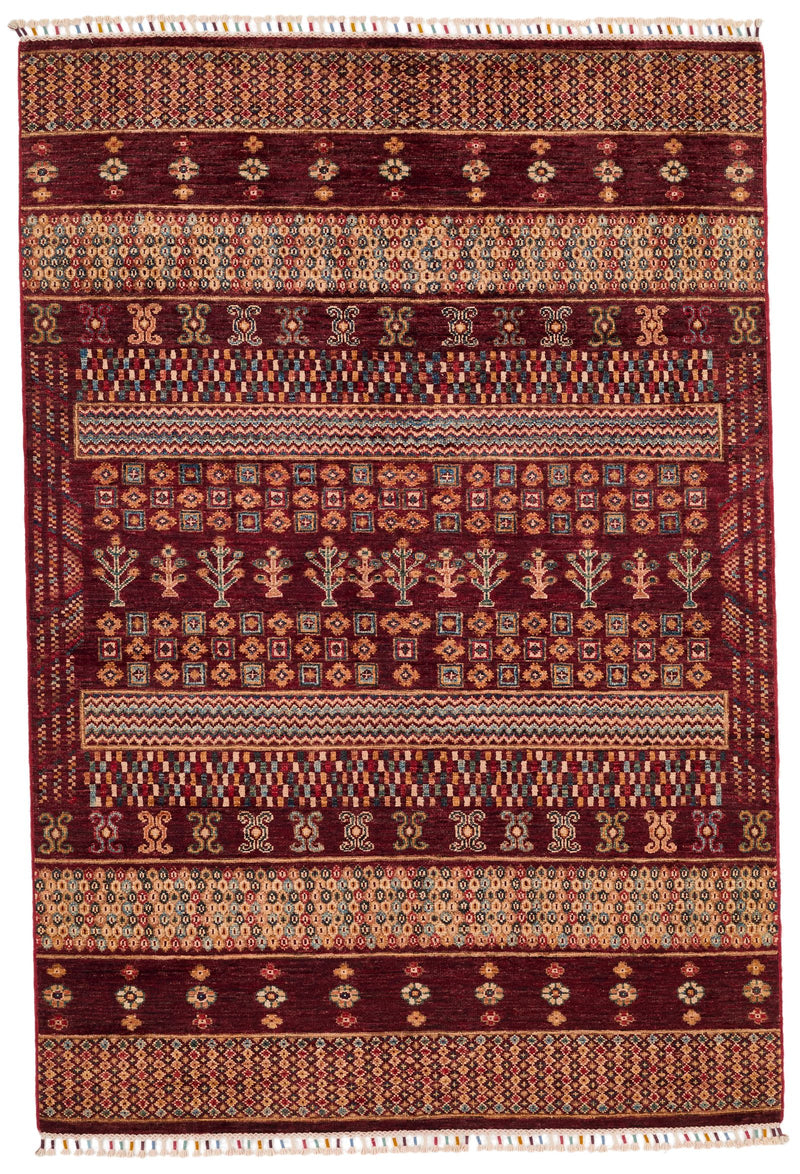 4x6 Burgundy and Multicolor Tribal Rug