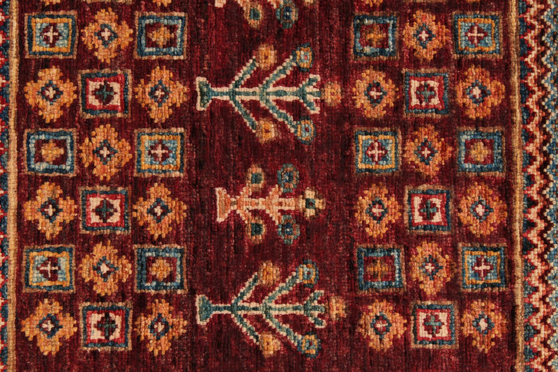 4x6 Burgundy and Multicolor Tribal Rug