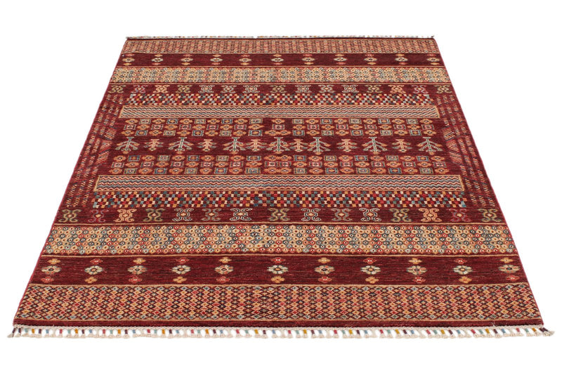 4x6 Burgundy and Multicolor Tribal Rug