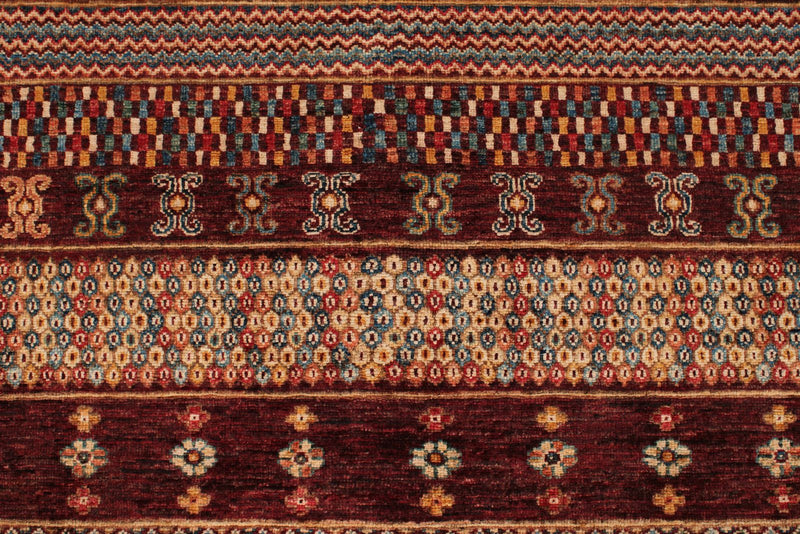 4x6 Burgundy and Multicolor Tribal Rug