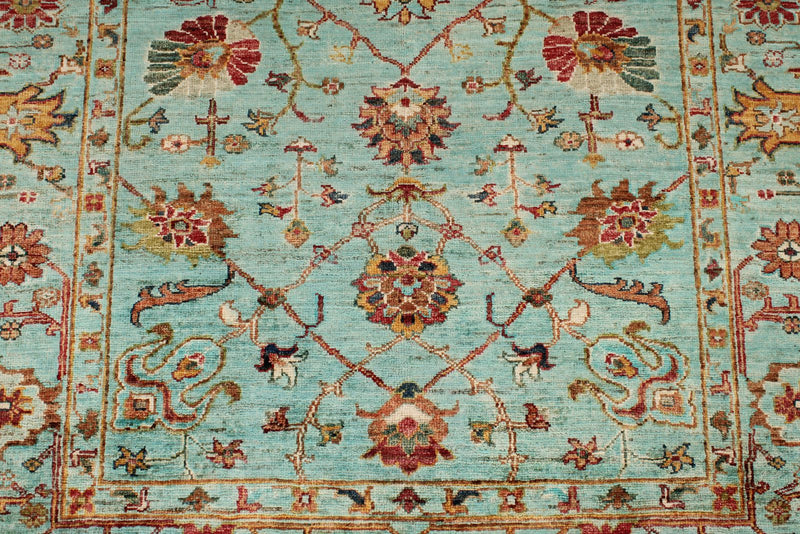 4x6 Turquoise and Multicolor Turkish Tribal Rug