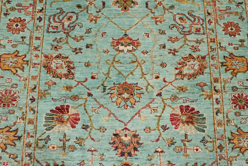 4x6 Turquoise and Multicolor Turkish Tribal Rug