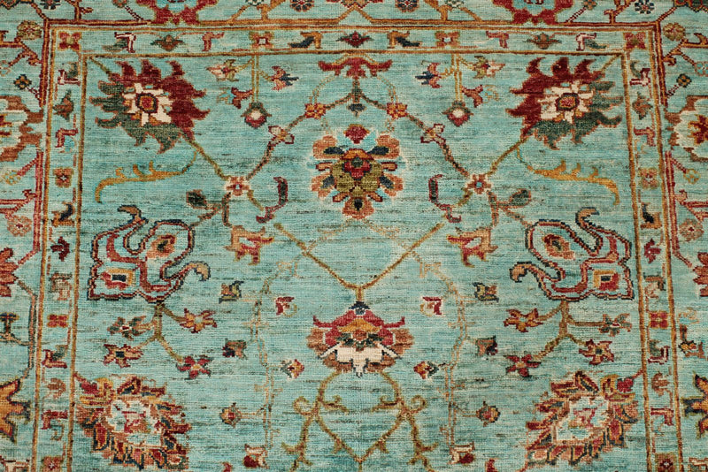 4x6 Turquoise and Multicolor Turkish Tribal Rug