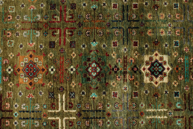 4x6 Light Green and Multicolor Anatolian Tribal Rug