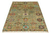 4x6 Light Green and Multicolor Anatolian Tribal Rug