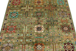 4x6 Light Green and Multicolor Anatolian Tribal Rug